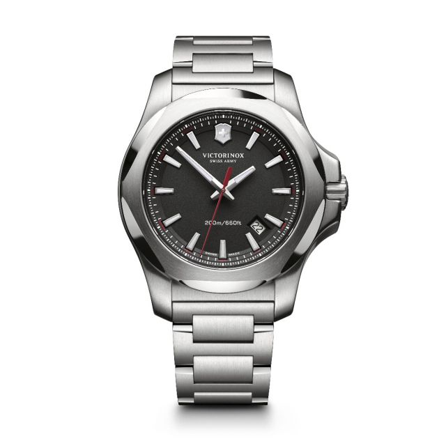 Victorinox Swiss Army Inox Quartz Mens Black Dial Watch With Stainless Steel  Bracelet 241723.1