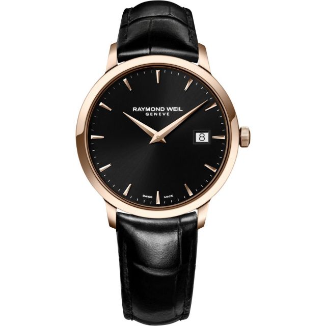 Raymond Weil Mens Toccata Black Dial Leather Strap Watch 5488-PC5-20001