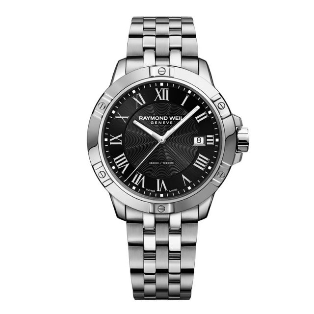 Raymond Weil Tango Mens Quartz Steel Watch With Black Dial On Steel Bracelet