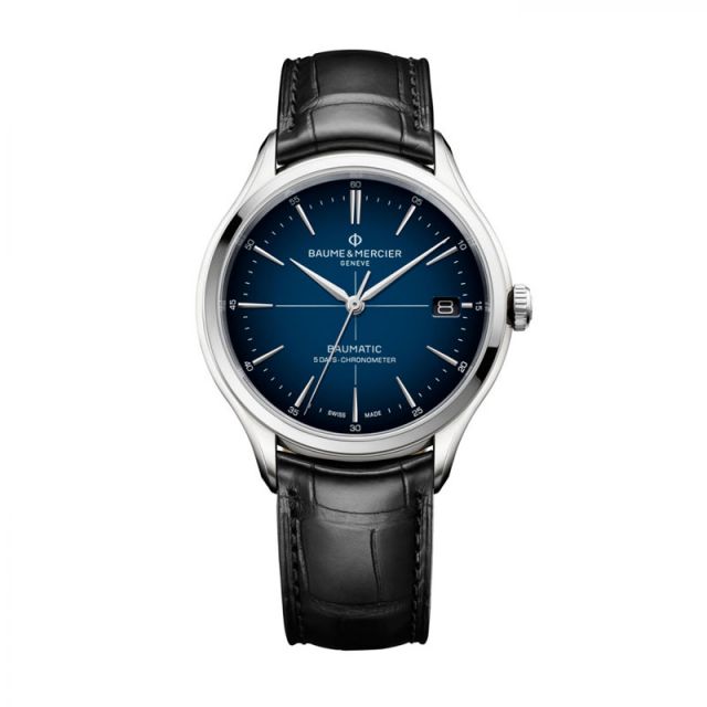 Baume Et Mercier Clifton Baumatic Steel Gents Blue Dial Strap Watch