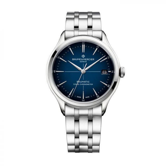 Baume Et Mercier Clifton Baumatic Steel Gents Blue Dial Bracelet Watch