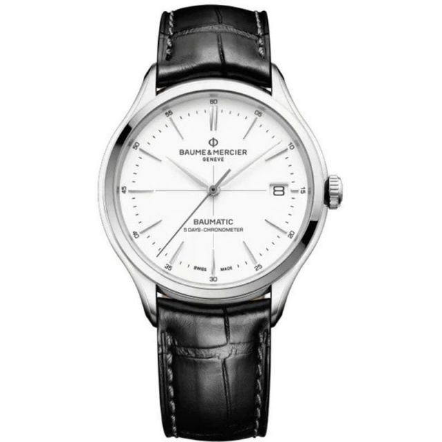 Baume Et Mercier Clifton Baumatic Steel Gents White Dial Strap Watch