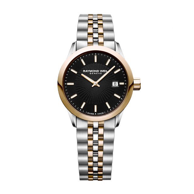 Raymond Weil Freelancer Ladies Rose Gold PVD Plated, Stainless Steel, Black Dial Watch 5629-SP5-20021