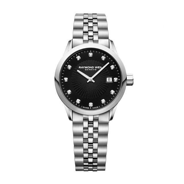 Raymond Weil Freelancer Ladies Quartz 12 Diamond Black Steel Watch, 29mm 5629-ST-20081