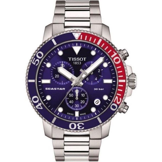 Tissot Seastar 1000 Quartz Chronograph with Silver, Blue and Red Dial