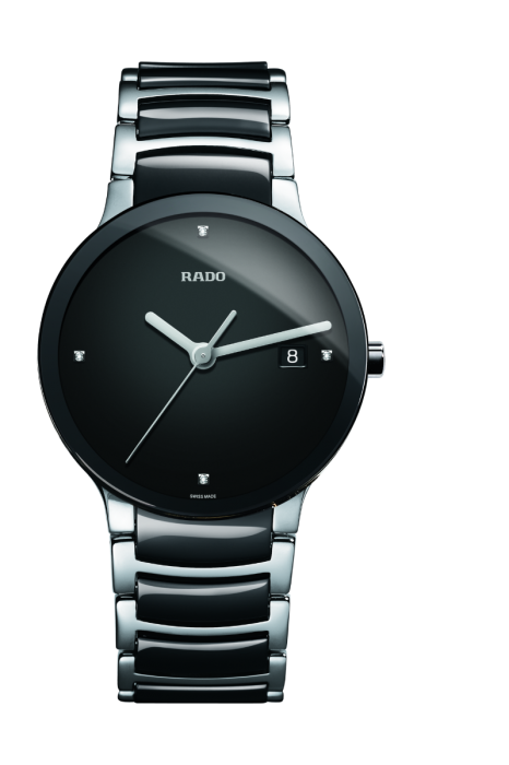 Rado Mens Centrix Diamonds Stainless Steel Ceramic Black Dial Bracelet Watch 38mm R30934712