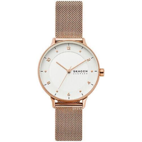 Skagen Ladies Riis With White Dial and Rose Gold Mesh Strap