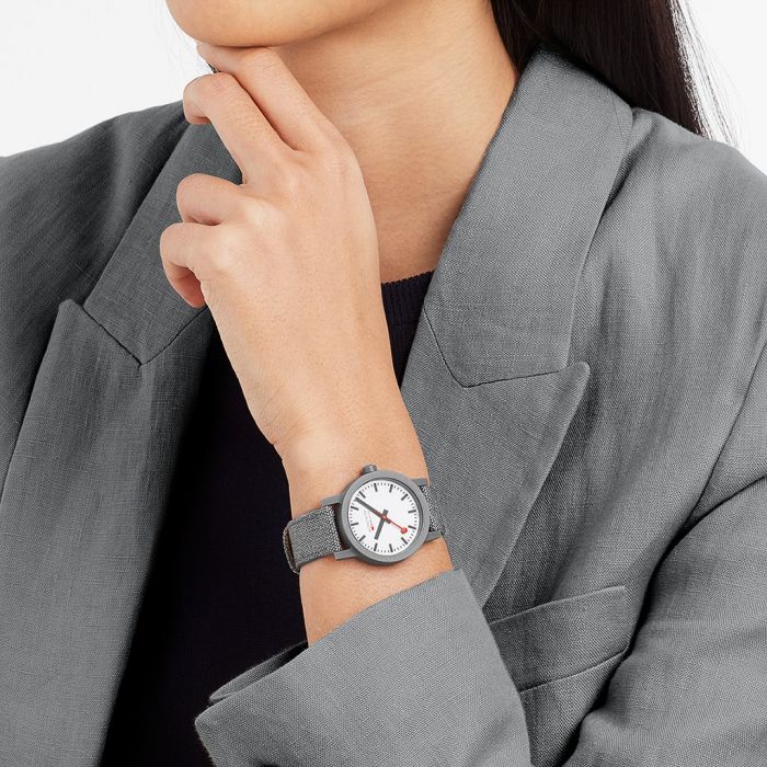 Mondaine Essence Ladies Quartz White Dial Grey Textile Strap Watch MS1.32110.LU