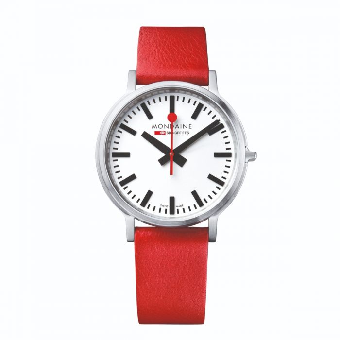 Mondaine Mens Stop2Go Red Leather Strap Watch A5123035816SBC