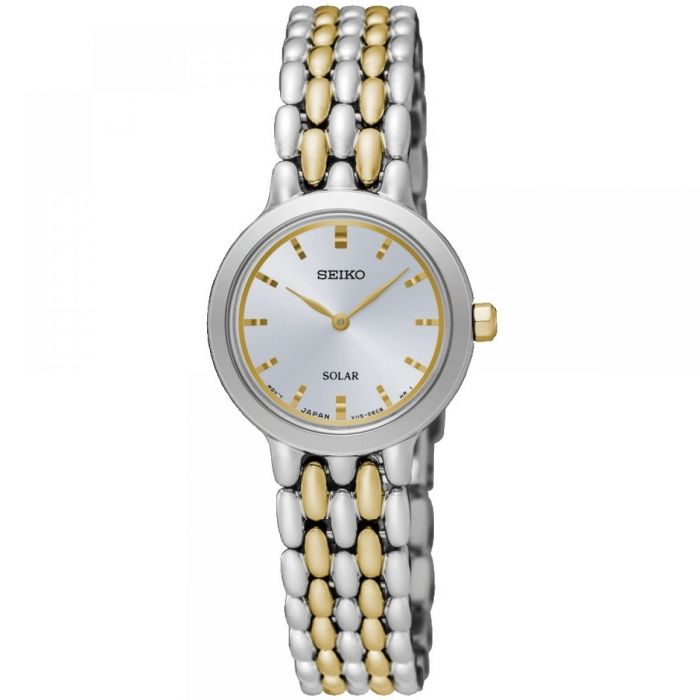 Seiko Ladies Solar Powered Two Tone Silver Dial Bracelet Watch