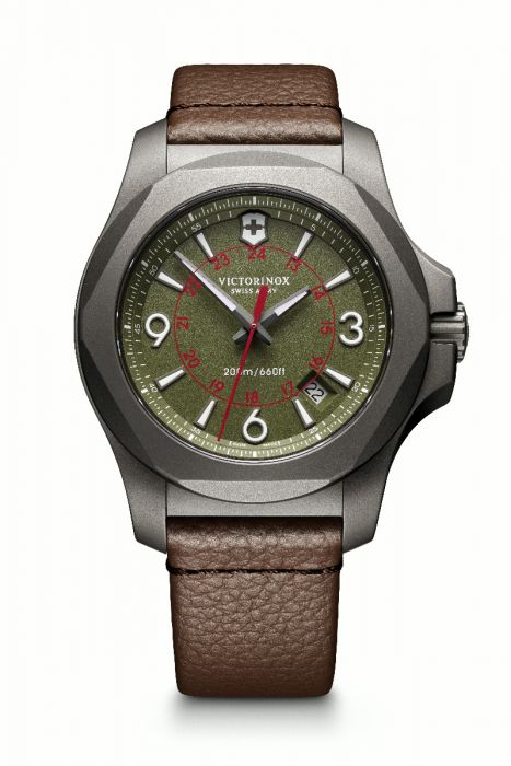 Victorinox Inox Titanium Quartz Mens Green Dial Watch With Brown Leather Strap 241779
