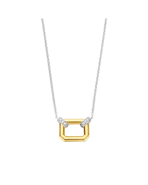 Ti Sento Silver/Gold CZ Square Necklace