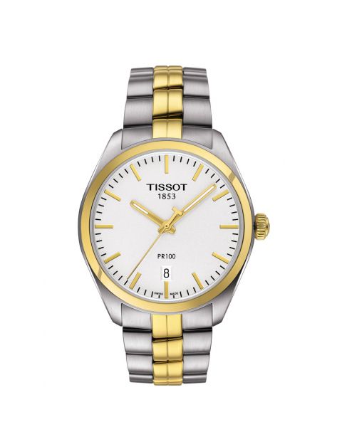 Tissot Mens PR 100 White Dial Two Tone Watch - T1014102203100