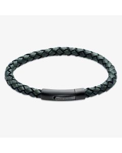 Unique & Co Dark Green Leather Braided Bracelet B512DG 21CM