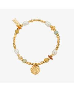 ChloBo Treasures Of Bali Golden Sands 18ct Yellow Gold Plated Multi Stone Shell Charm Bracelet
