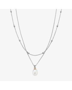 Clogau Beachcomber silver layered necklace with freshwater pearls