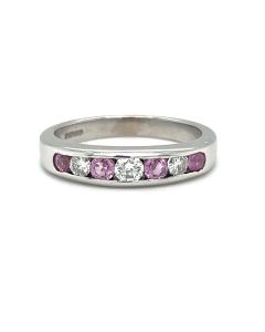18ct White gold Pink Sapphire and Diamond channel set half eternity ring