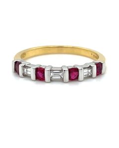 18ct Yellow and White Gold Ruby and Diamond 7 Stone Ring