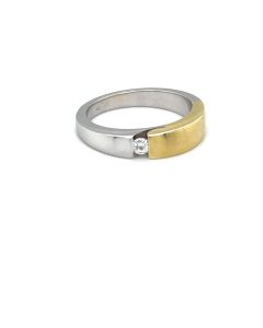 14ct Yellow and White Gold Single Stone 0.08ct Diamond Ring