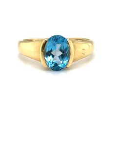 Pre-Owned 18ct Yellow Gold Oval-Cut Blue Topaz Solitaire Ring