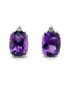 18ct White Amethyst and Diamond oval stud earrings