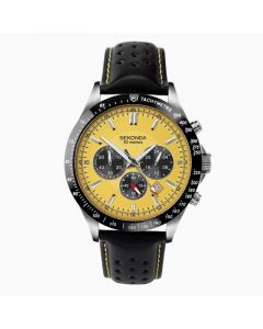 Gents Sekonda Watch Silver Case, Black Strap with Yellow Dial & Chronograph Feature  - 1395