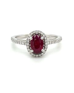 18ct White Gold 1.00ct Ruby & 0.31ct Diamond Halo Ring 