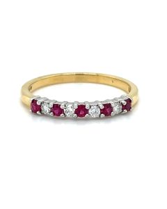 18ct Yellow and White Gold 0.24ct Ruby and 0.11ct Diamond 9 Stone Ring
