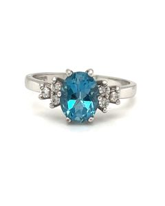 18ct White Gold Blue Topaz and Diamond 7 stone ring