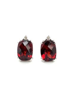 18ct White Gold 3.17ct Garnet and 0.03ct Diamond Stud Earrings