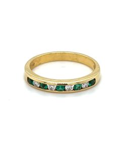 18ct Yellow and White Gold 0.16ct Emerald and 0.15ct Diamond half eternity Ring
