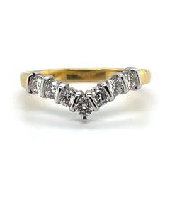 18ct Yellow and White Gold 0.51ct Diamond Bar Set Wishbone Ring