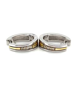 14ct Yellow and White Gold 0.05ct Diamond Hoop Earrings