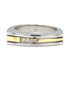 14ct Yellow and White Gold 0.03ct Diamond Banded Ring