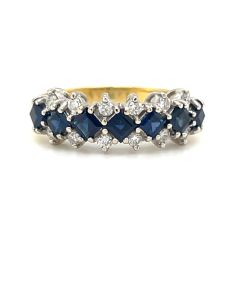 Pre-Owned 18ct Yellow and White Gold Sapphire and Diamond Half-Eternity Ring