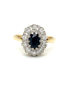 Pre-Owned 18ct Yellow and White Gold Sapphire and Diamond Cluster Ring