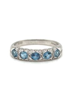 18ct White Gold 0.61ct Aquamarine and 0.09ct Diamond Half Eternity Ring