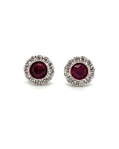 18ct White Gold 0.27ct Ruby and 0.08ct Diamond Cluster Earrings
