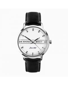 Gents Sekonda Watch Silver Case, Black Strap with Silver Dial & Day Date Feature - 1948