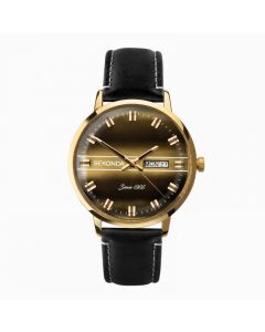 Gents Sekonda Watch Black-Gold Case, Black Strap with Gold Dial & Day Date Feature  - 1950