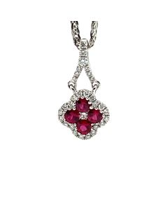 18ct White Gold 0.27ct Ruby and 0.13ct Diamond Clover Pendant