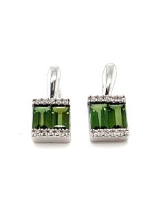 9ct White Gold Tourmaline and Diamond Drop Earrings