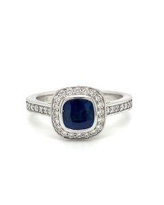 18ct White Gold 1.20ct Sapphire and 0.30ct Diamond Cluster Ring