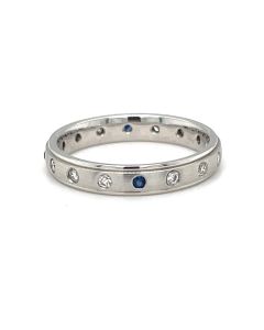 18ct White gold Blue Sapphire & Diamond band Ring 