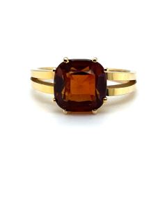 Pre-Owned 18ct Yellow and White Gold Cushion-Cut Garnet Solitaire Ring