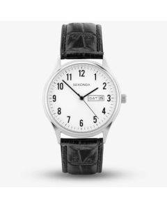  Sekonda Easy Reader Black Leather Strap Watch