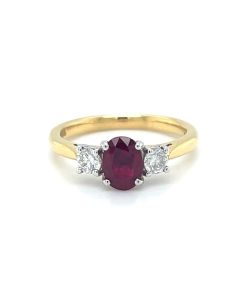 18ct Yellow and White Gold 0.92ct Ruby & 0.30ct Diamond 3 stone ring