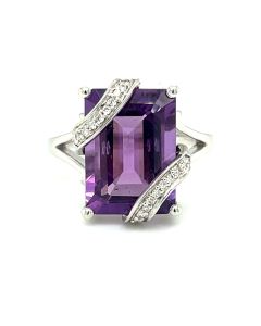18ct White Gold 6.98ct Amethyst and Diamond Ring