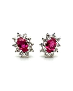 18ct Yellow and White Gold 0.63ct Ruby and 0.22ct Diamond Cluster Earrings