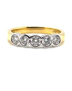 18ct Yellow and White Gold 0.75ct Diamond Five-Stone Half Eternity Ring 